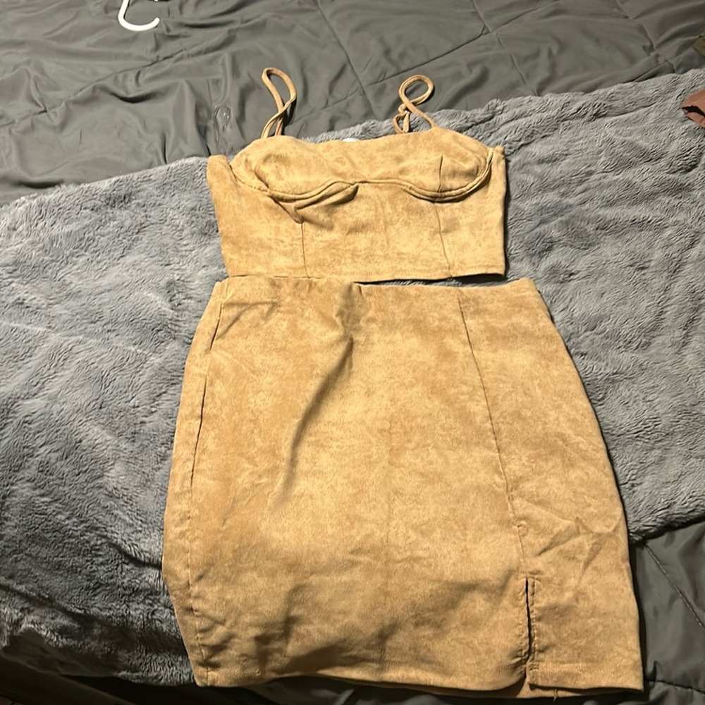 Women’s suede set: crop top and skirt